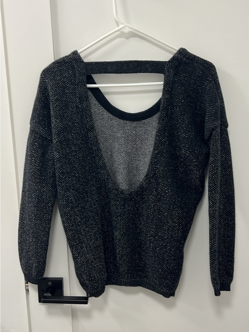Deep V Metallic Scoop Sweater - Black